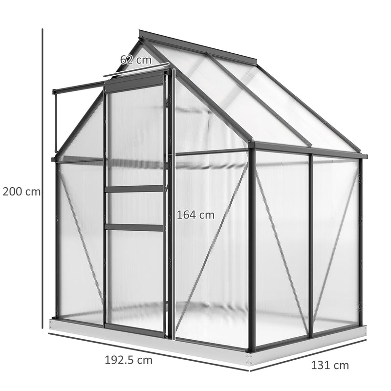 Walk-In Polycarbonate Greenhouse 192 x 131cm Weather Resistant Garden Grow House by Outsunny