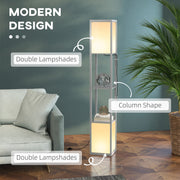 Modern Floor Lamp with Shelves and Dual Ambient Lighting for Living Room or Bedroom, Grey