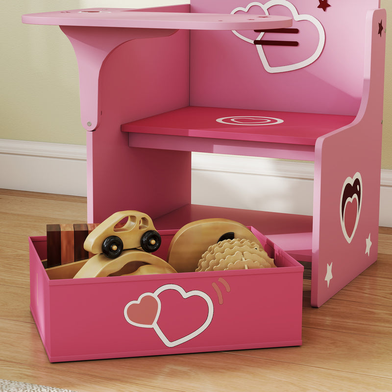 Kids Table and Chair Set With Storage Bins For Play and Learning Activities Pink AOSOM