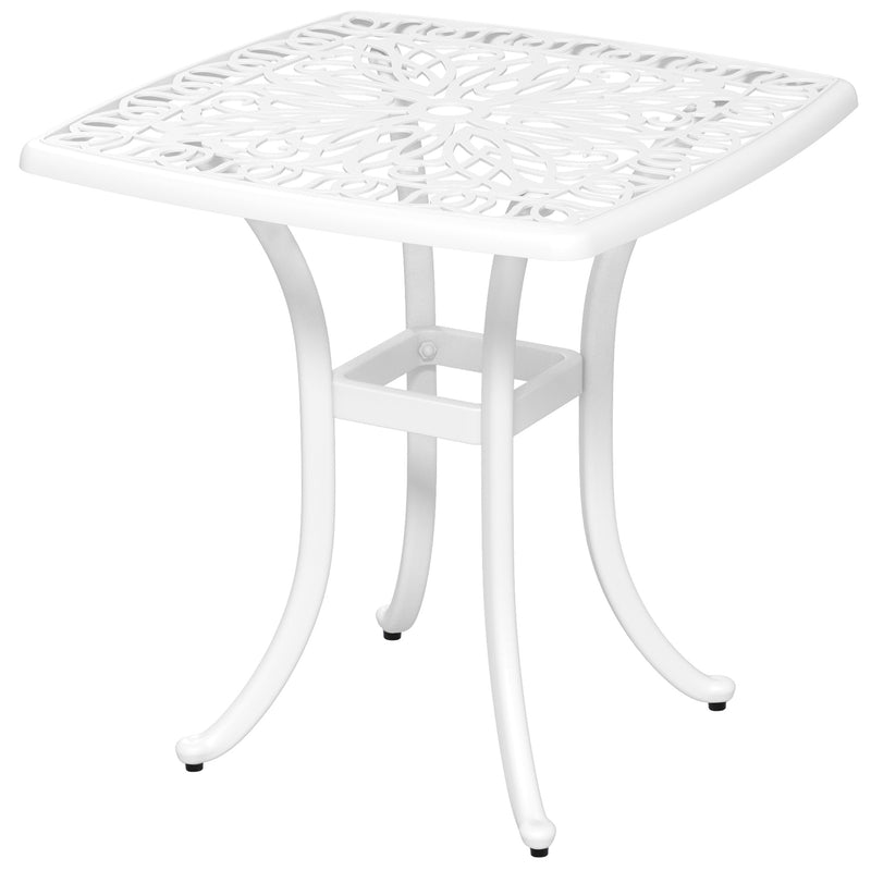 White Cast Aluminium Bistro Table with Umbrella Hole for Garden or Balcony by Outsunny