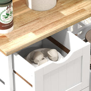 Rolling Kitchen Island Trolley with Drawers and Shelves for Dining or Bar Use White