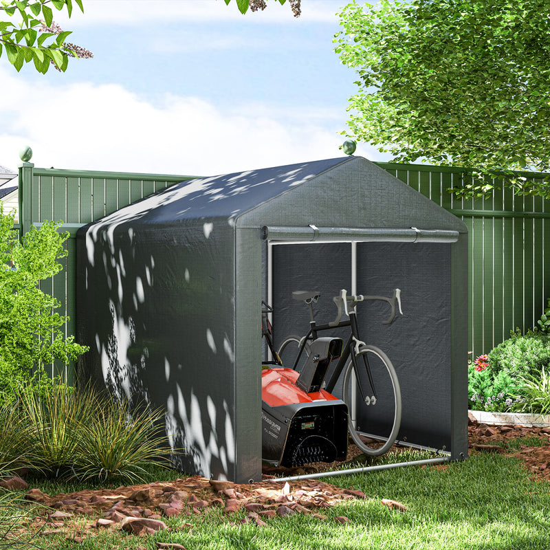 Dark Grey 1.6 x 2.2m Garden Storage Shed Tent With Shelves For Outdoor Equipment