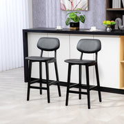 Set of 2 Wooden Bar Stools with Padded Faux Leather Seats Ideal for Kitchen or Home Bar Black