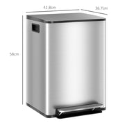 Kitchen Pedal Bin with Dual 20L Compartments for Easy Rubbish and Recycling Silver Tone AOSOM
