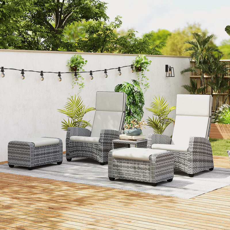 Grey 5 Piece Rattan Garden Lounger Set With Cushions by Outsunny