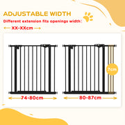 Adjustable Metal Dog Gate 74 to 87cm Wide for Doorways and Stairs Safety Barrier Black