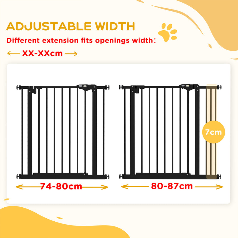 Adjustable Metal Dog Gate 74 to 87cm Wide for Doorways and Stairs Safety Barrier Black