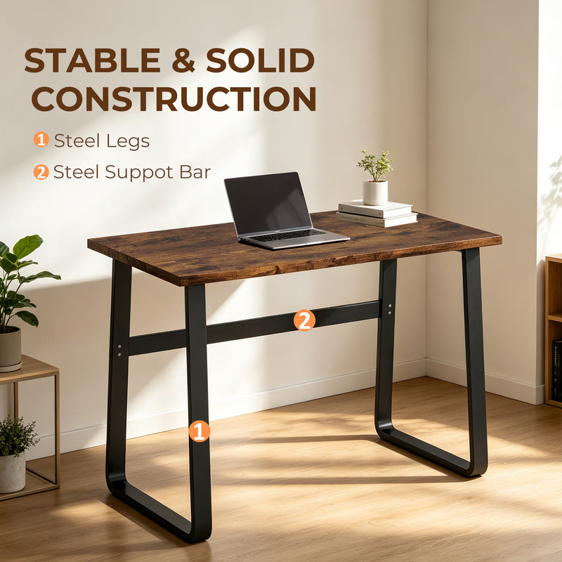 Home Office Desk with Spacious Tabletop and Sturdy Steel Legs for Study or Work Brown Black