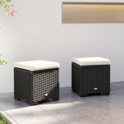 Set of 2 Rattan Storage Ottomans with Cushions for Garden Balcony and Poolside in Cream by Outsunny