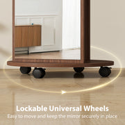 Full Length Mirror with Shelves and Hooks for Bedroom Storage on Wheels Brown Wood Effect Homcom