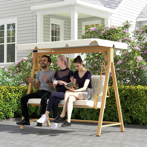Beige 3 Seater Garden Swing Bench with Adjustable Canopy for Outdoor Comfort