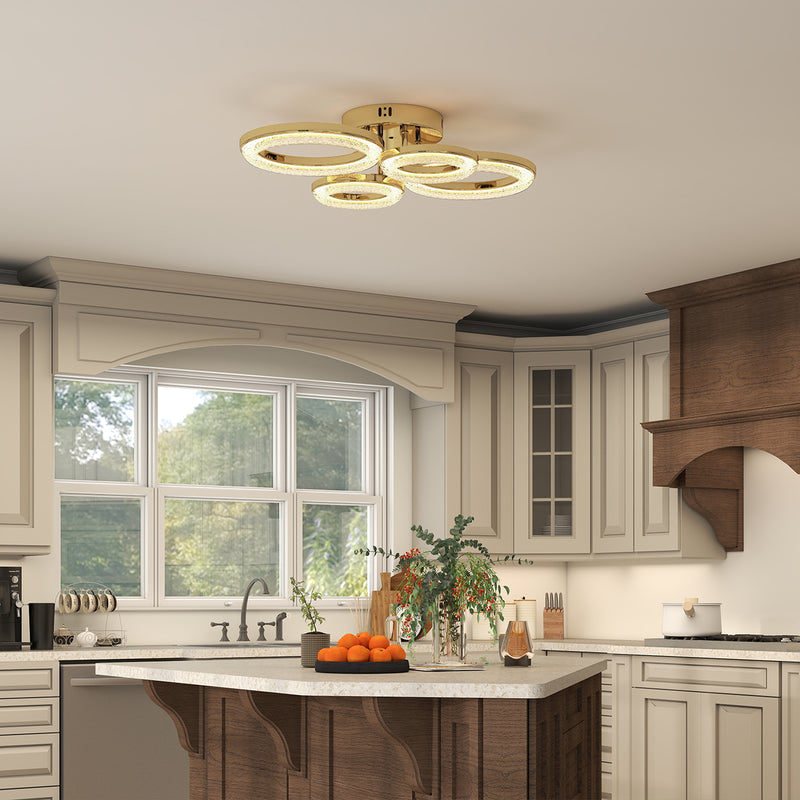 Modern LED Ceiling Light With 4 Rings And Adjustable Colour Temperature For Living Room Gold Tone