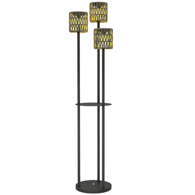 Solar Garden Floor Lamp with Hand Woven Rattan Shade for Outdoor Lighting Black Grey Outsunny
