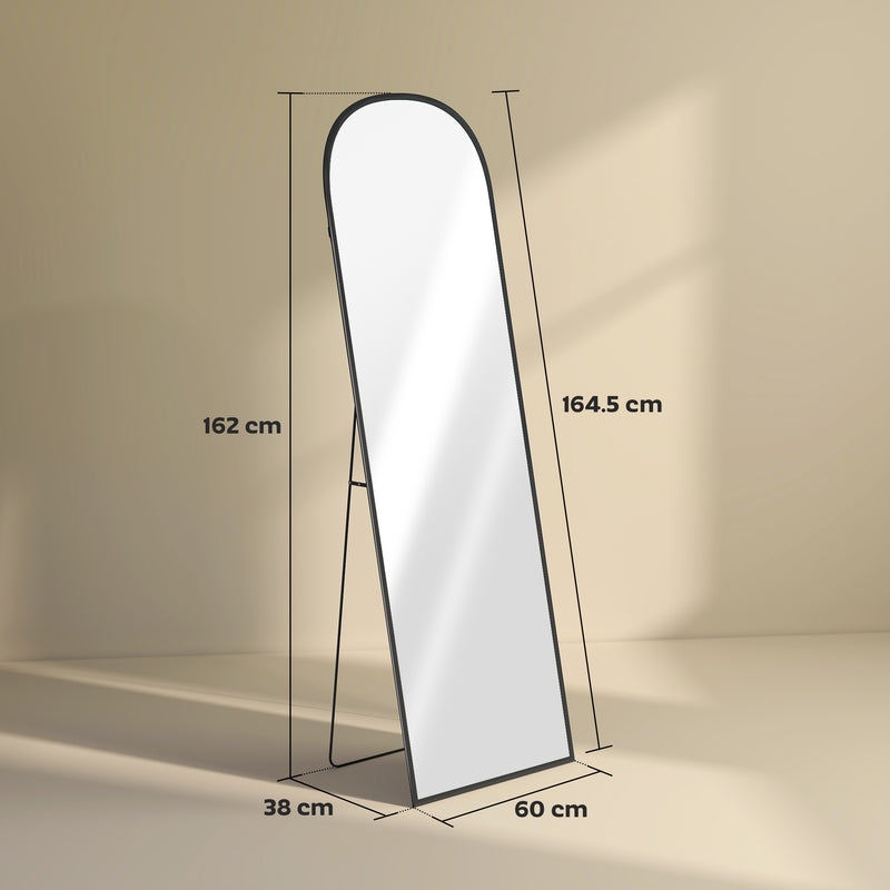 Black 165cm Full Length Standing Mirror With Aluminium Frame For Bedroom Or Hallway