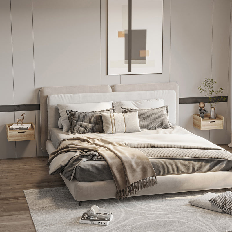 Wall Mounted Floating Bedside Tables Set of 2 with Storage Drawers for Bedroom Use, Natural