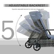 2 Piece Rattan Sun Lounger Set With Adjustable Reclining Backrest For Garden Relaxation, Grey