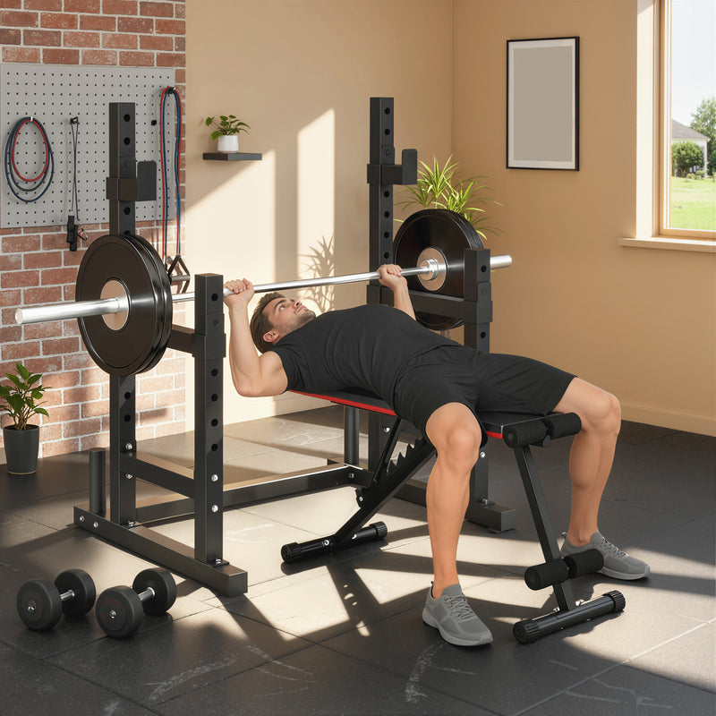 Adjustable Squat Rack for Safe Home Strength Training with Weight Plate Storage Black AOSOM