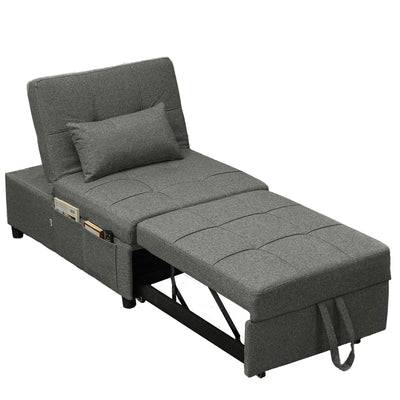 Dark Grey Four in One Single Sleeper Chair Bed with Adjustable Backrest by HOMCOM
