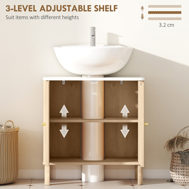 Under Sink Bathroom Cabinet for Pedestal Basin with Storage Shelf Space Oak
