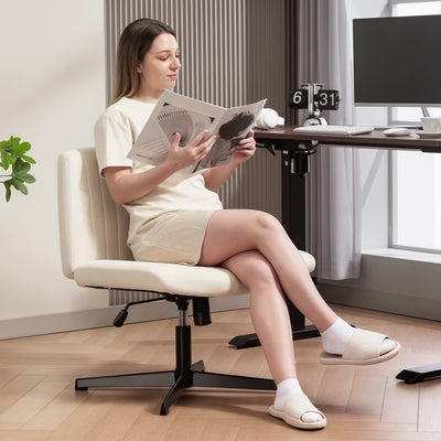 Armless Swivel Office Chair With Wide Seat And Tilt Function For Home Desk Use Cream