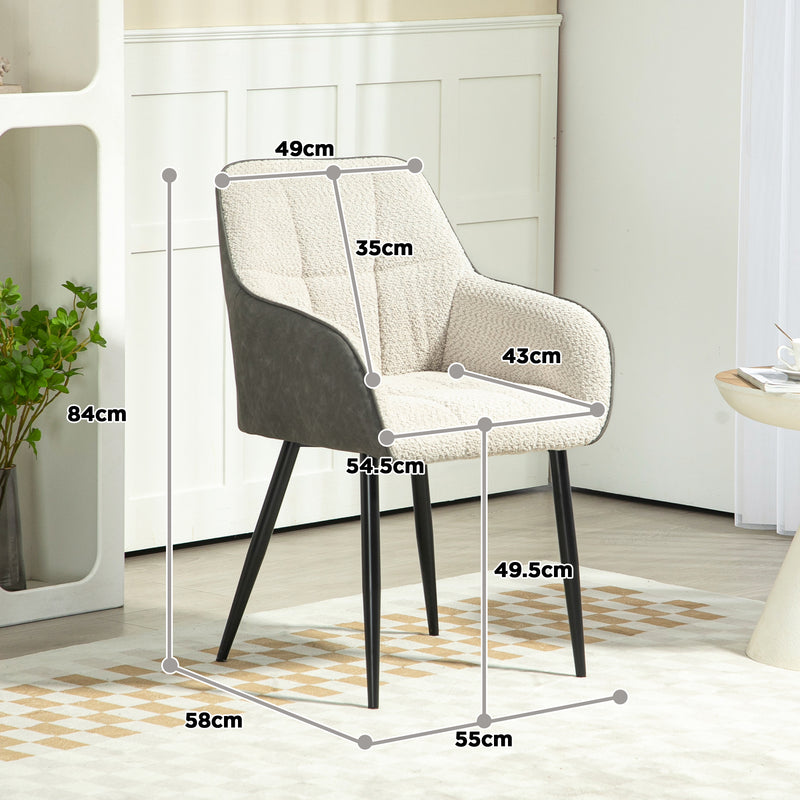 Cream White Upholstered Dining Chair with Chenille Front and PU Back by HOMCOM