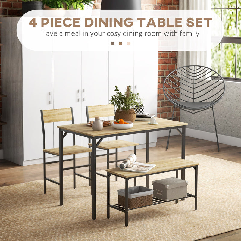 4 Seater Dining Table Set With Chairs And Bench Ideal For Family Meals Natural Wood Effect