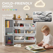 Kids Toy Storage Unit with 8 Removable Bins and Shelves Ideal for Playroom Organisation White AOSOM