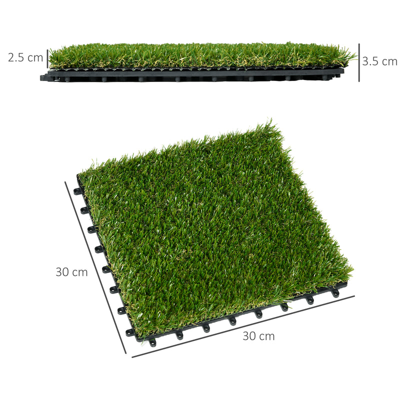 10 Piece Artificial Grass Turf Set 25mm Pile Height Ideal for Outdoors, Green AOSOM
