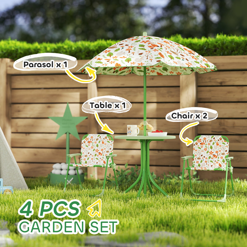 4 Piece Kids Garden Table and Chair Set with Adjustable Parasol Foldable Design Green by AIYAPLAY