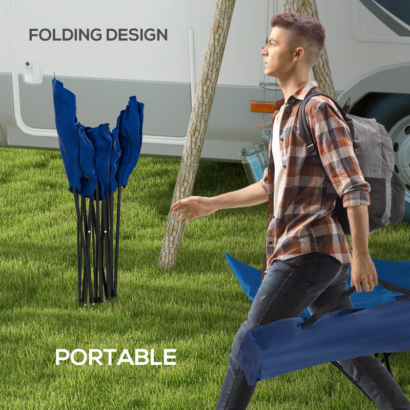 Dark Blue Foldable Sun Lounger With Headrest and Side Pocket for Beach or Garden Use