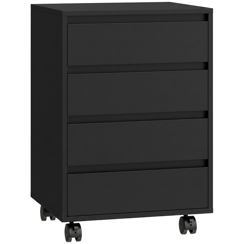 Office Storage Cabinet with 4 Drawers and Lockable Wheels for Tidy Desks Black