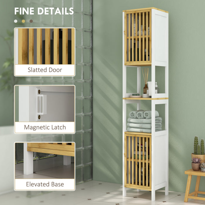 Tall Bathroom Storage Unit Bamboo Blend with Retro Cut Out Design