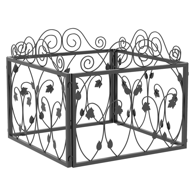 Garden Fence Panels Set of 4 Black Metal 57cm Decorative Leaf Design for Borders Outsunny