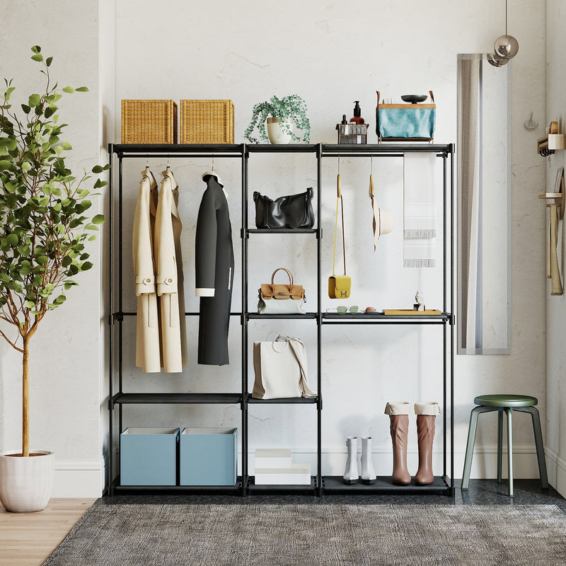 Portable Wardrobe with Shelves and Hanging Rails for Organised Bedroom Storage Black