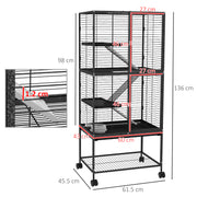 Rolling Small Animal Cage with Storage Shelf and Accessories for Ferrets or Chinchillas, Grey