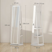 Free Standing Full Length Mirror Jewellery Armoire With LED Lights And Lockable Jewellery Storage White