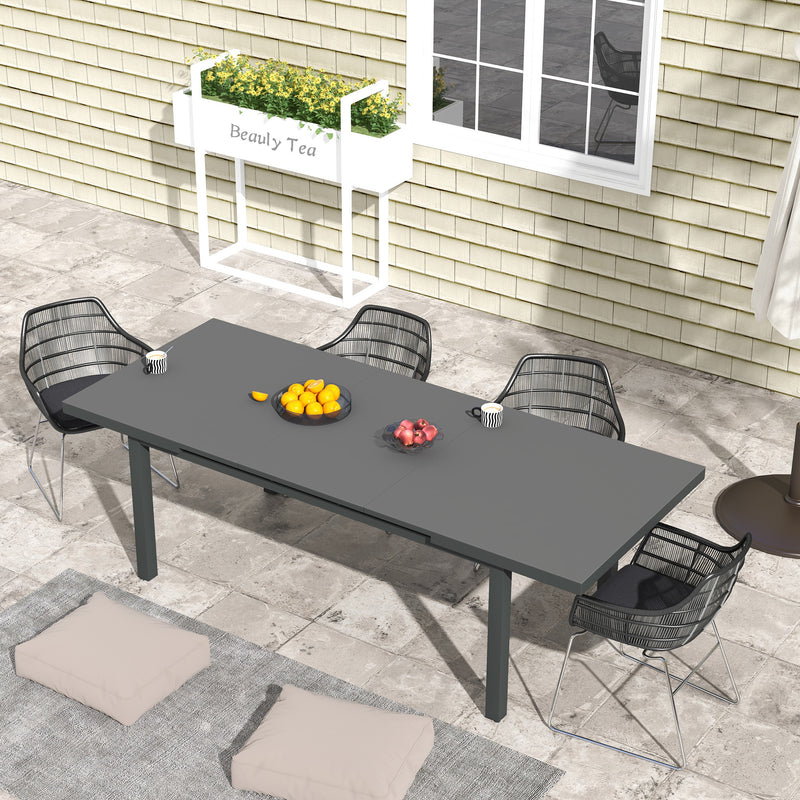 Charcoal Grey 6 to 8 Seater Aluminium Rectangular Garden Table Extending Patio Dining Furniture