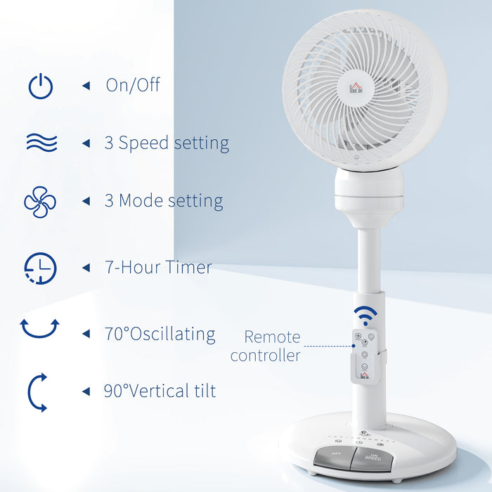 White 9 Inch Air Circulator Fan With 3 Speeds Remote Control and Adjustable Height by HOMCOM