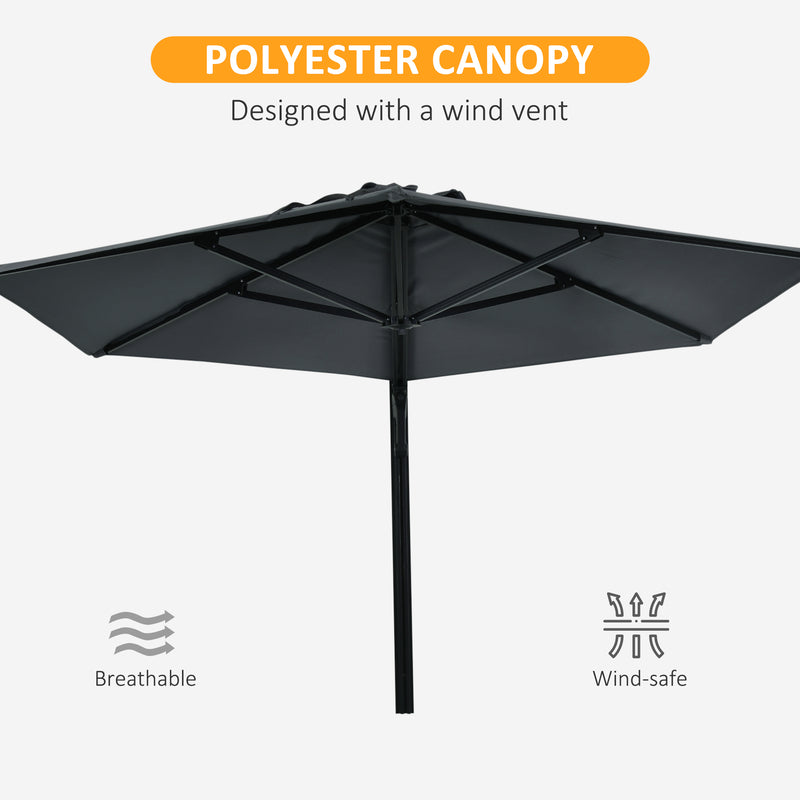 Dark Grey 25m Wall Mounted Garden Parasol With 180 Degree Rotating Canopy For Patio