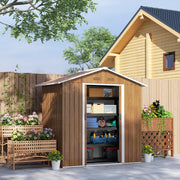 Brown Wood Effect 6.5 x 3.5ft Metal Garden Storage Shed No Window, Weather-Resistant by Outsunny