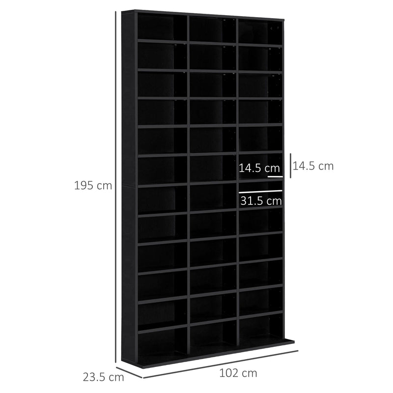 CD Storage Shelf Black Adjustable Height 33 Compartments for DVDs Books Living Room Office 1116 102x24x195cm Homcom