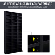 CD Storage Shelf Black Adjustable Height 33 Compartments for DVDs Books Living Room Office 1116 102x24x195cm Homcom
