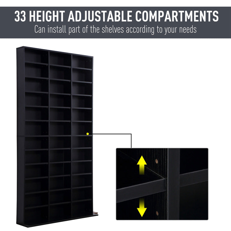 CD Storage Shelf Black Adjustable Height 33 Compartments for DVDs Books Living Room Office 1116 102x24x195cm Homcom