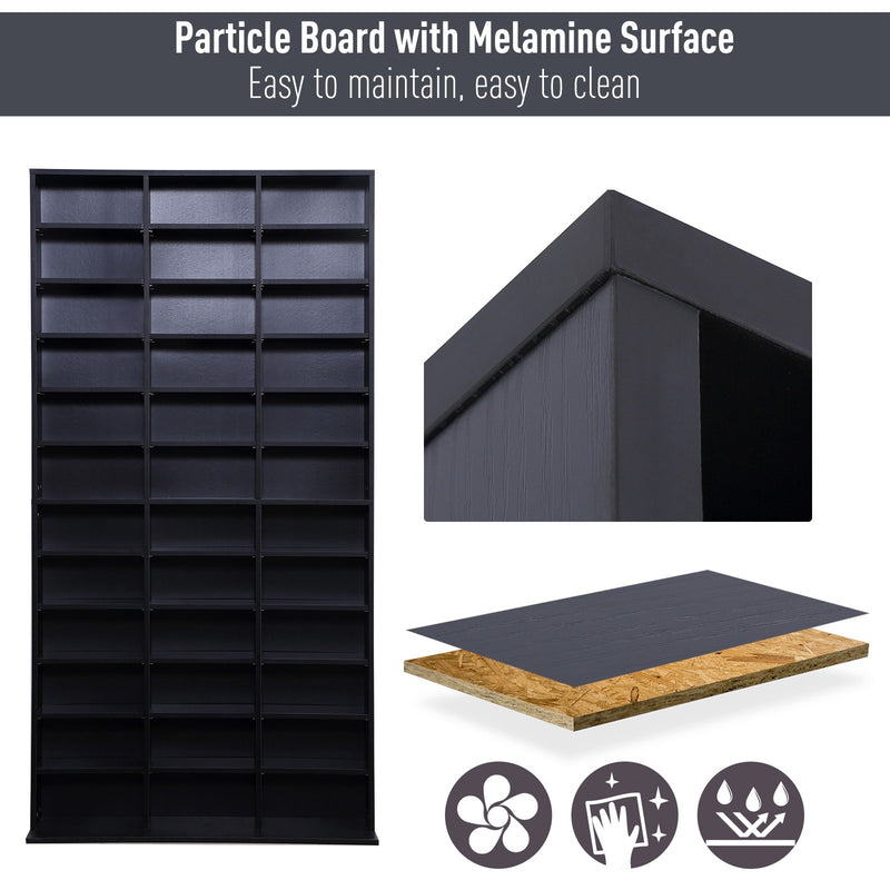 CD Storage Shelf Black Adjustable Height 33 Compartments for DVDs Books Living Room Office 1116 102x24x195cm Homcom