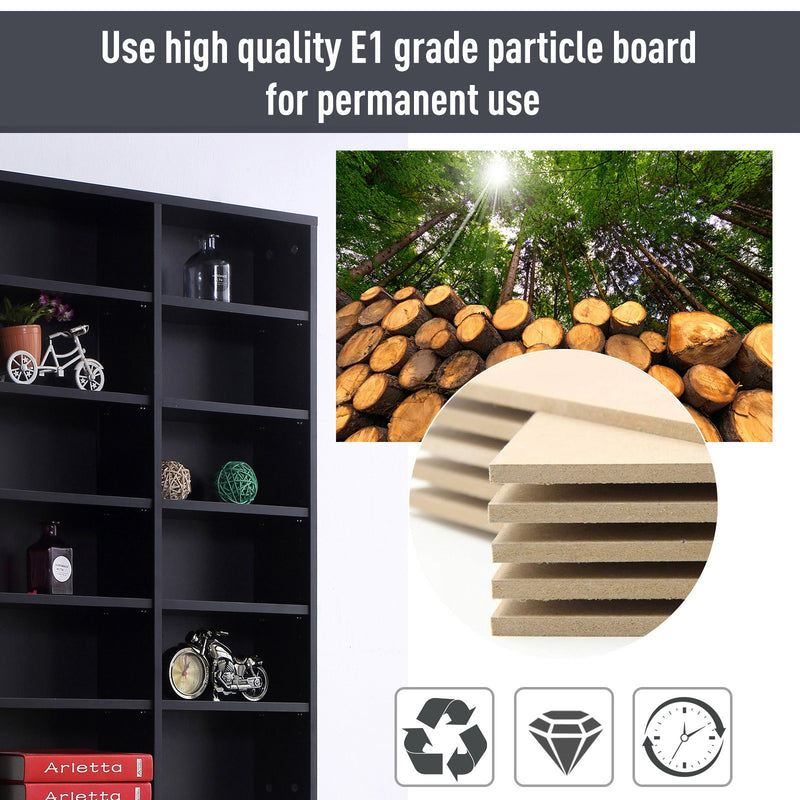 CD Storage Shelf Black Adjustable Height 33 Compartments for DVDs Books Living Room Office 1116 102x24x195cm Homcom