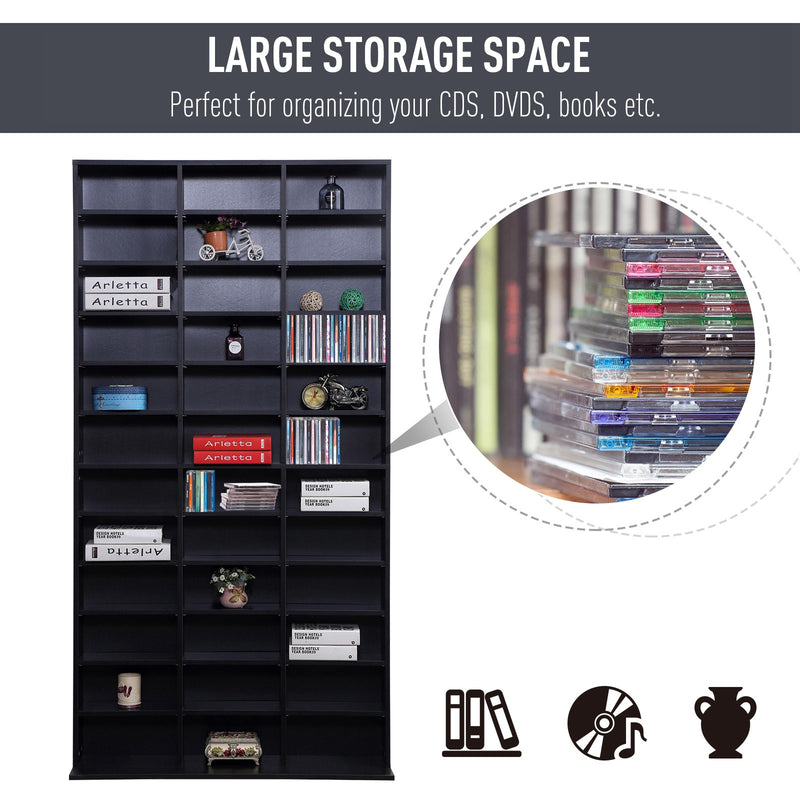 CD Storage Shelf Black Adjustable Height 33 Compartments for DVDs Books Living Room Office 1116 102x24x195cm Homcom