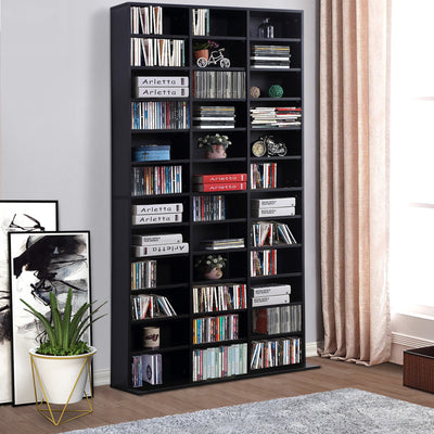 CD Storage Shelf Black Adjustable Height 33 Compartments for DVDs Books Living Room Office 1116 102x24x195cm Homcom