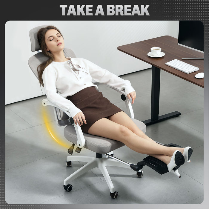 Grey Ergonomic Mesh Office Chair with Adjustable Lumbar Support and Footrest by HOMCOM