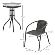 3 Piece Rattan Bistro Set Black Garden Furniture by Outsunny