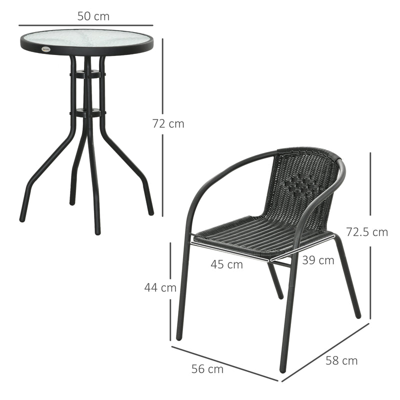 3 Piece Rattan Bistro Set Black Garden Furniture by Outsunny